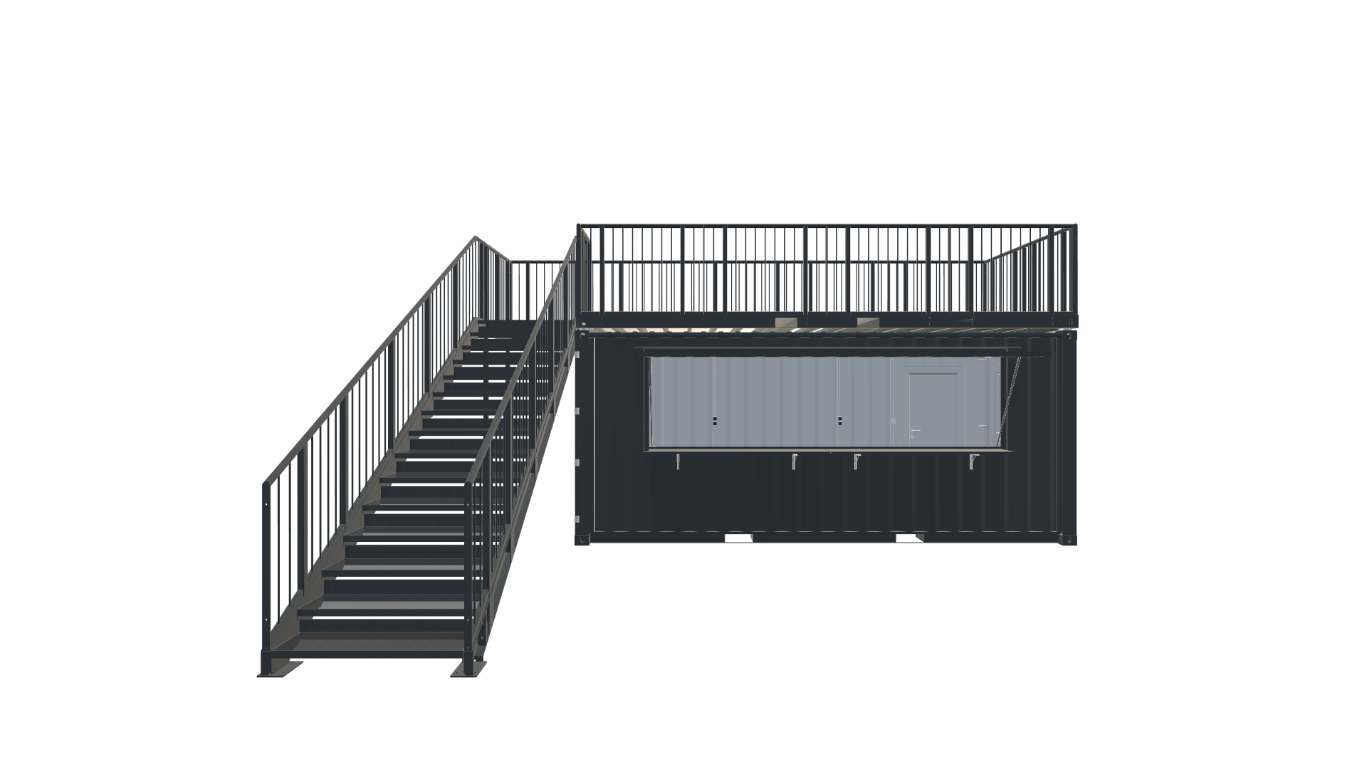 Roadshow-Seecontainer – Mobiler Promotionstand mit Dachterrasse Screenshot - Frontal