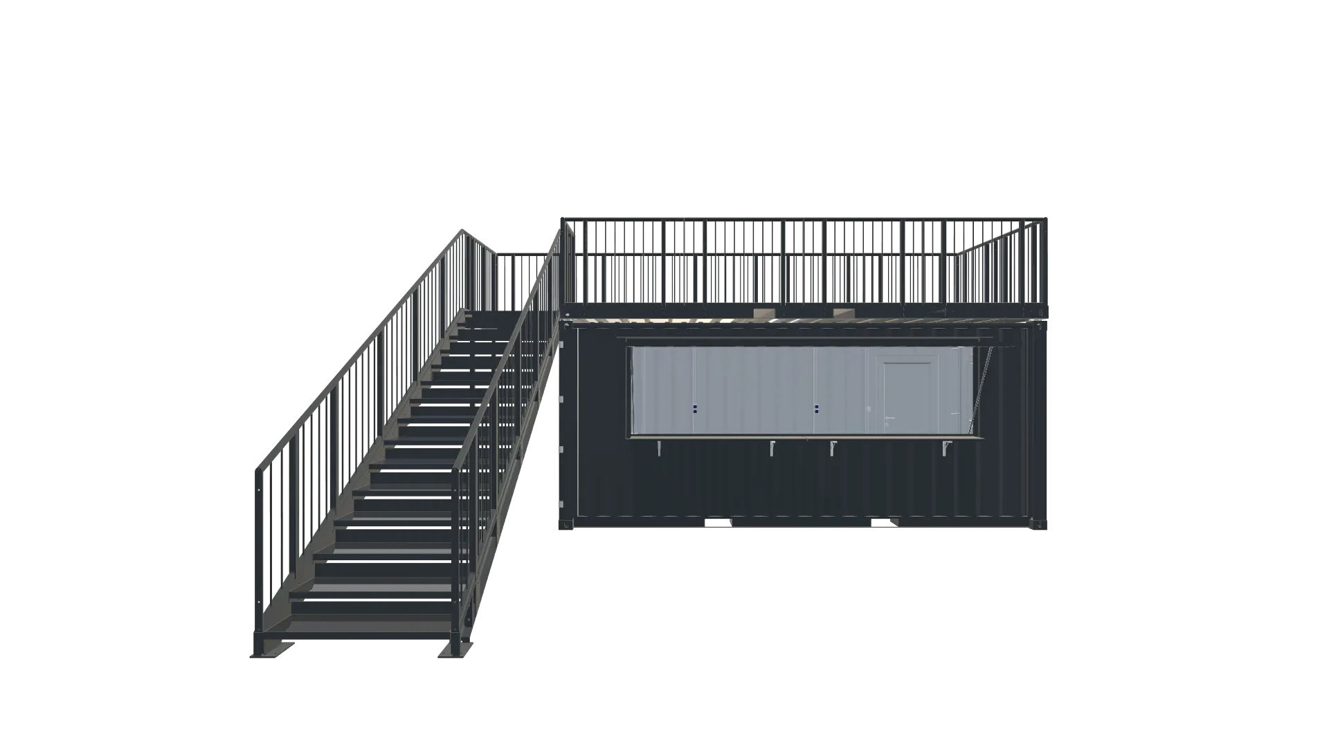 Roadshow-Seecontainer – Mobiler Promotionstand mit Dachterrasse Screenshot - Frontal Roadshow-Seecontainer – Mobiler Promotionstand mit Dachterrasse Screenshot - Frontal