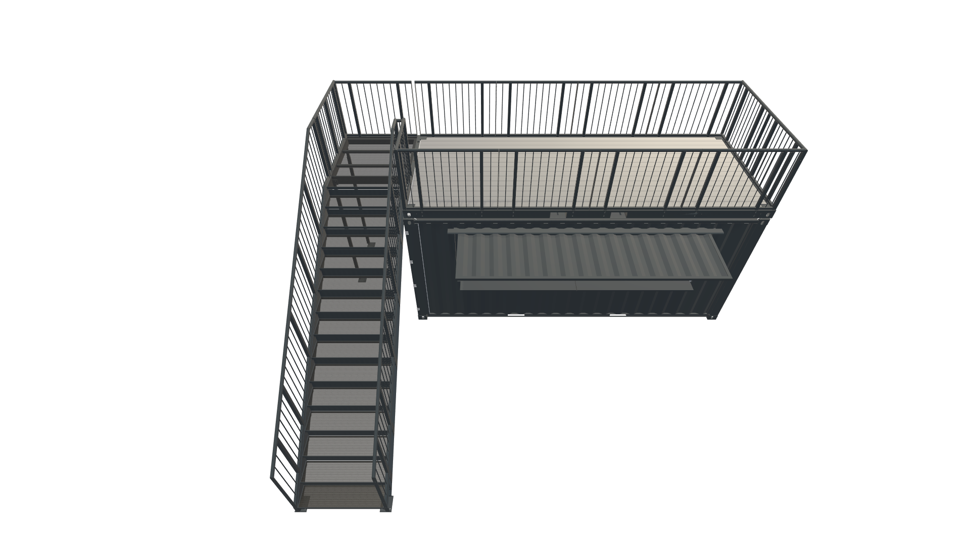 Roadshow-Seecontainer – Mobiler Promotionstand mit Dachterrasse Screenshot - Schräg Oben