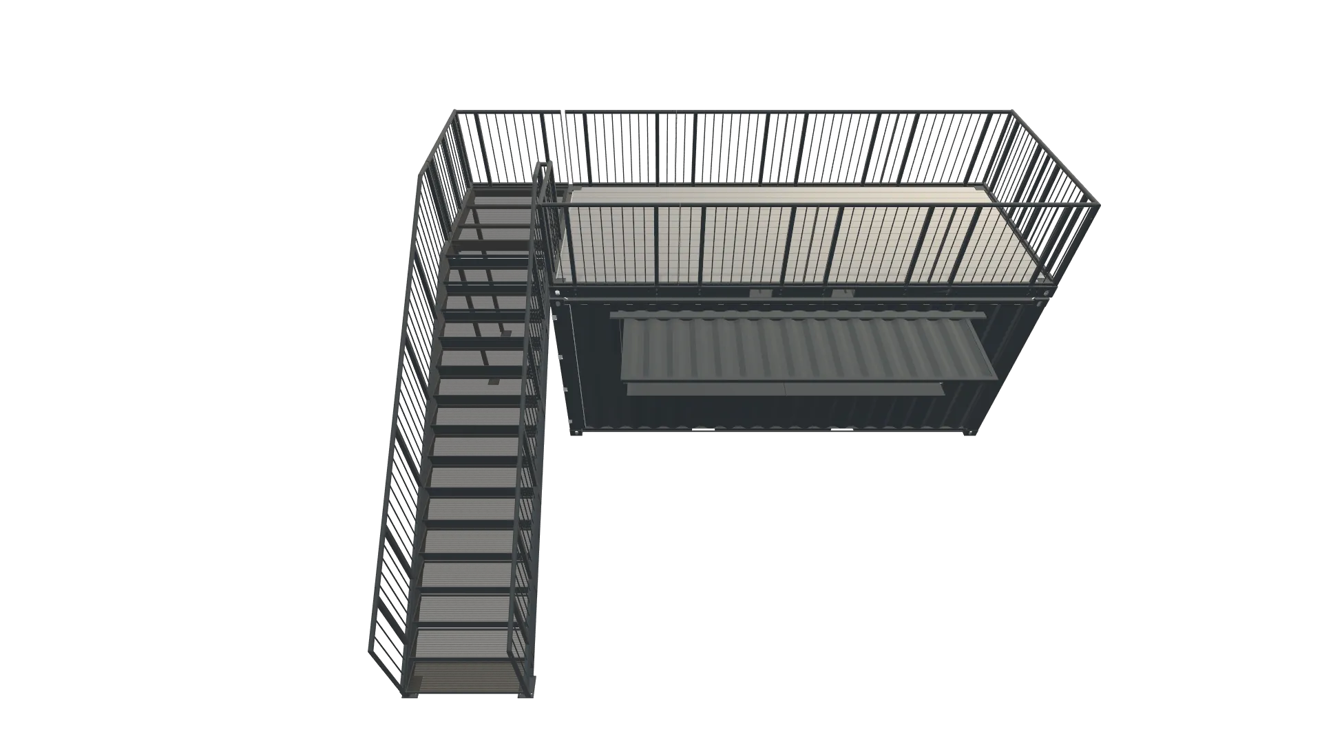Roadshow-Seecontainer – Mobiler Promotionstand mit Dachterrasse Screenshot - Schräg Oben Roadshow-Seecontainer – Mobiler Promotionstand mit Dachterrasse Screenshot - Schräg Oben