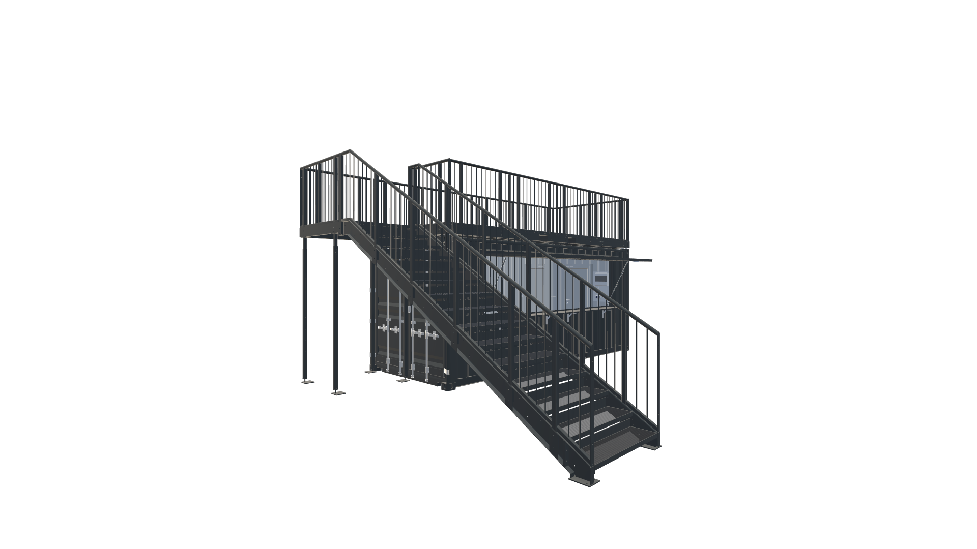 Roadshow-Seecontainer – Mobiler Promotionstand mit Dachterrasse Screenshot - Vorne Links