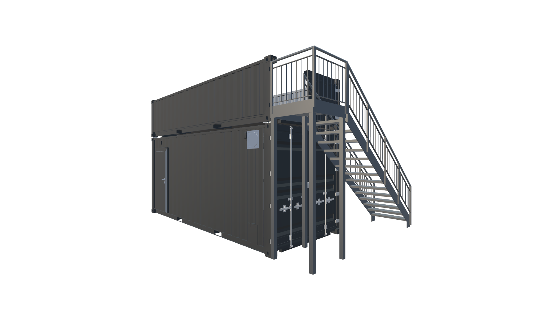 Getränke-Festivalcontainer „Volt.age“ – Eventmodul mit Dachterrasse Screenshot - Hinten Links