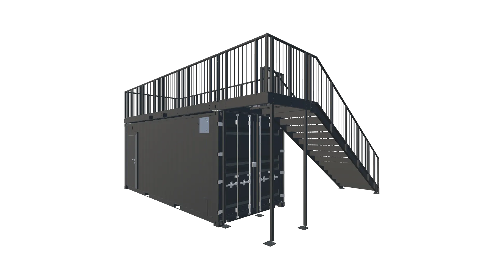 20 Fuß Kiosk Container mit Dachterrasse Screenshot - Hinten Links 20 Fuß Kiosk Container mit Dachterrasse Screenshot - Hinten Links