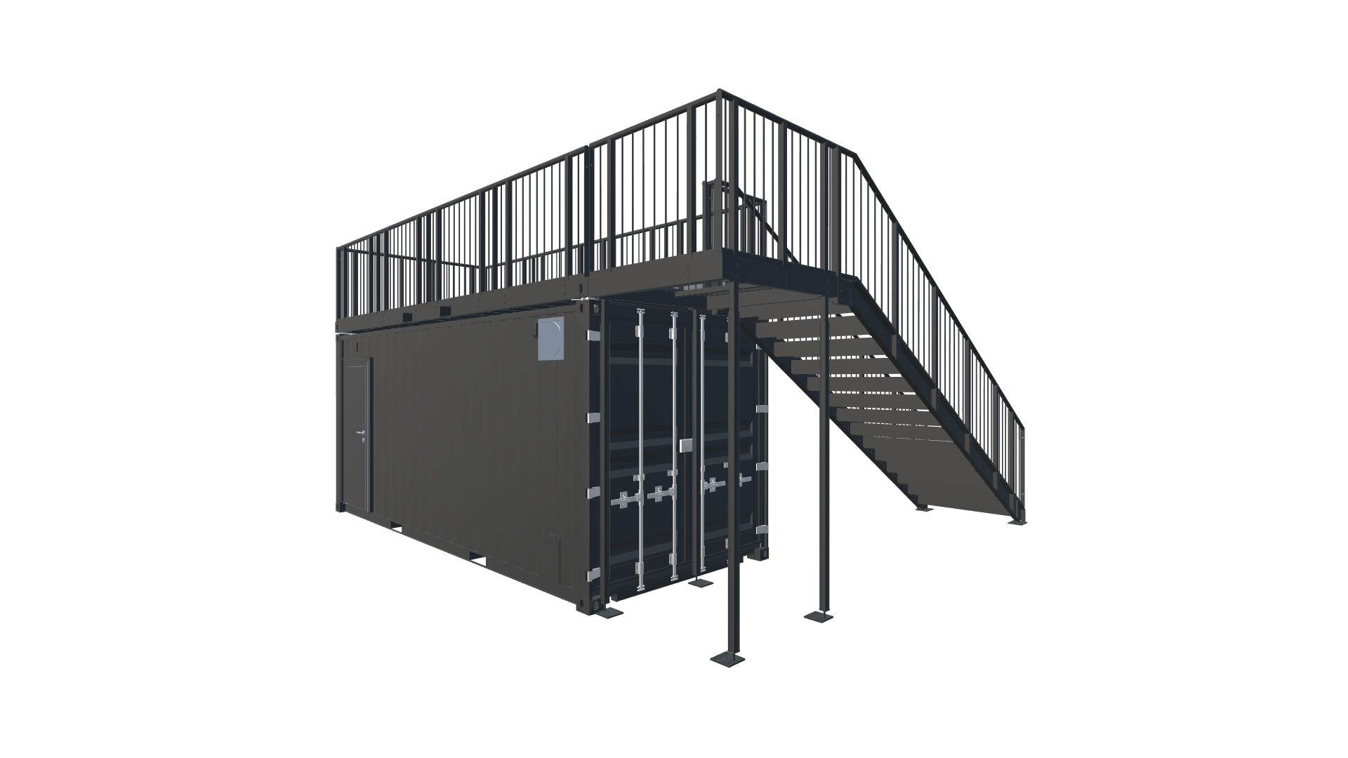 Roadshow-Seecontainer – Mobiler Promotionstand mit Dachterrasse Screenshot - Hinten Links