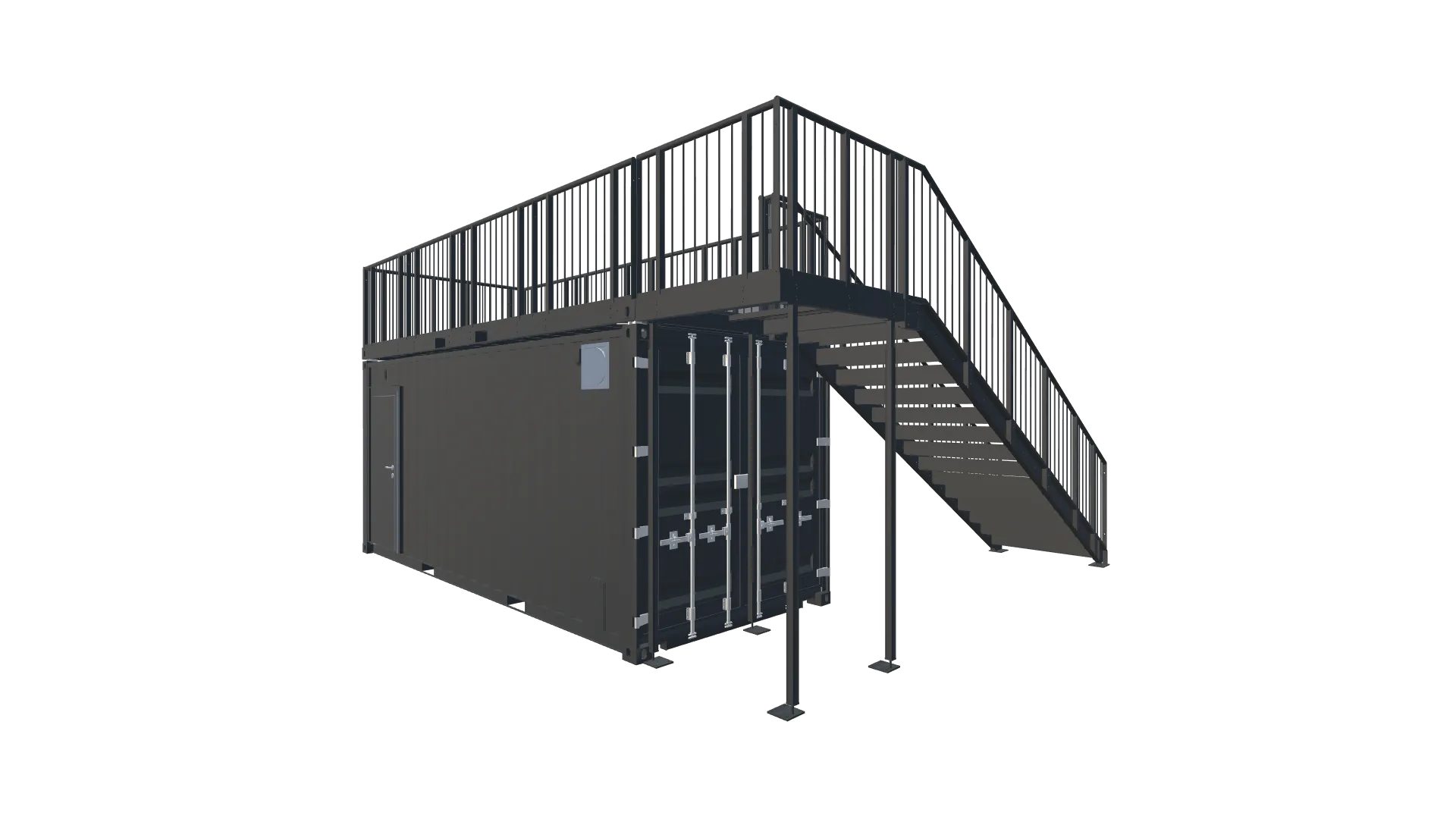 Roadshow-Seecontainer – Mobiler Promotionstand mit Dachterrasse Screenshot - Hinten Links Roadshow-Seecontainer – Mobiler Promotionstand mit Dachterrasse Screenshot - Hinten Links
