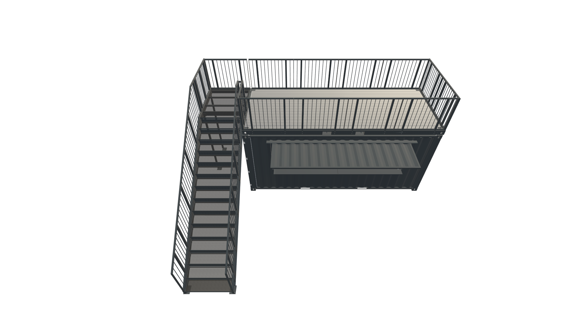 20 Fuß Kiosk Container mit Dachterrasse Screenshot - Schräg Oben